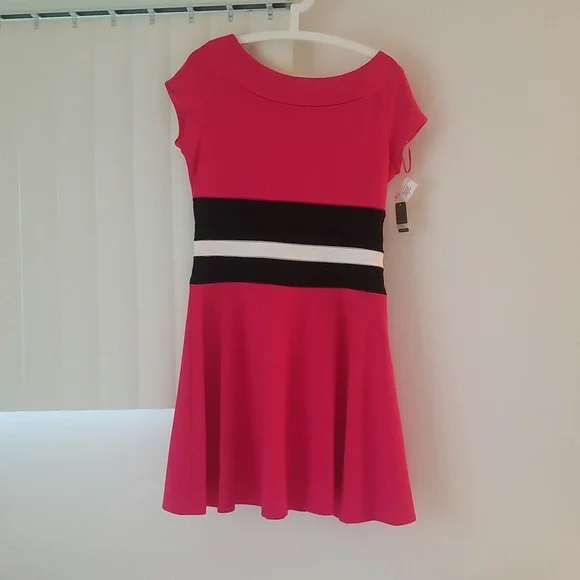 ❤️ ❤️ Taylor Pink, White & Black Color Blocked Dress - Picture 1 of 5